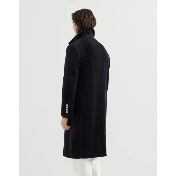 Brunello Cucinelli Comfort cotton and cashmere coat in Navy Blue, view 3 | Coats | Coveti