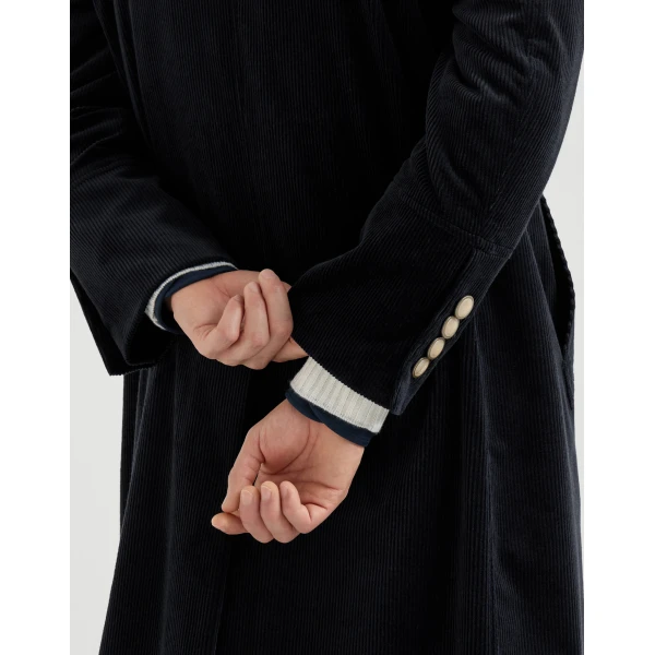 Brunello Cucinelli Comfort cotton and cashmere coat in Navy Blue, view 4 | Coats | Coveti