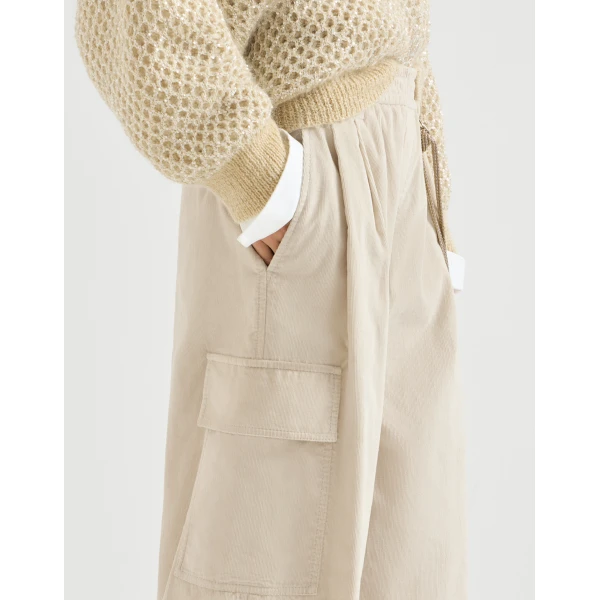 Brunello Cucinelli Corduroy baggy cargo trousers in Beige, view 4 | Pants | Coveti