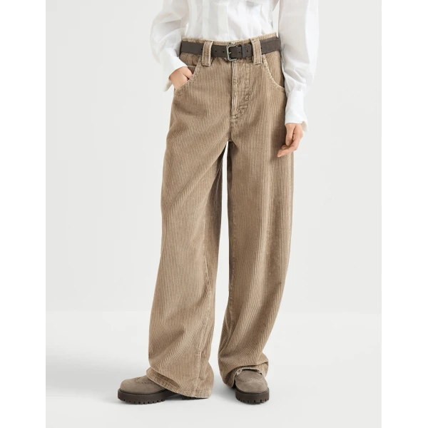 Brunello Cucinelli Corduroy baggy trousers in Beige, view 2 | Pants | Coveti