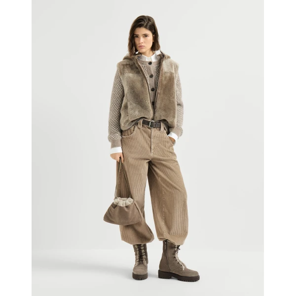 Brunello Cucinelli Corduroy baggy trousers in Beige, view 6 | Pants | Coveti