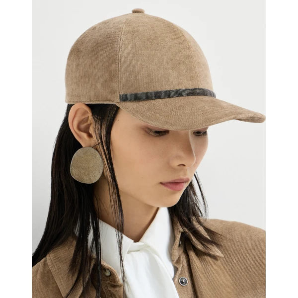 Brunello Cucinelli Corduroy baseball cap in Cappuccino, view 2 | Hats | Coveti