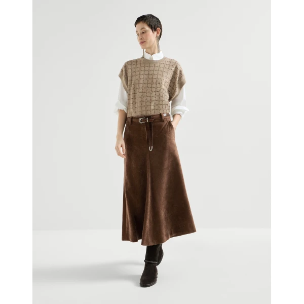 Brunello Cucinelli Corduroy flute skirt in Cigar