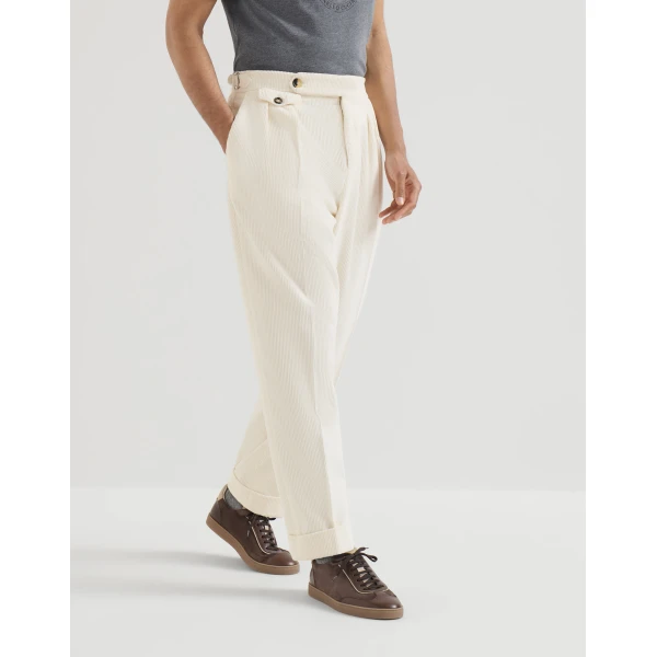 Brunello Cucinelli Corduroy trousers in White, view 2 | Pants | Coveti