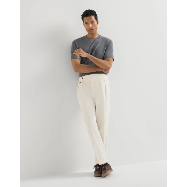 Brunello Cucinelli Corduroy trousers in White, view 5 | Pants | Coveti