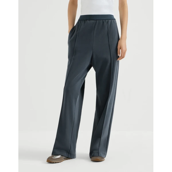 Cotton smooth French terry track trousers in Navy Blue - Image 2