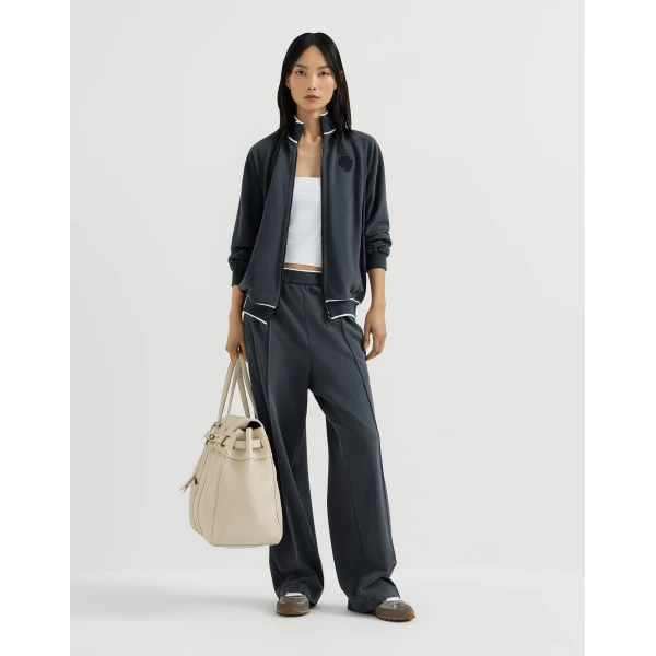 Cotton smooth French terry track trousers in Navy Blue - Image 6