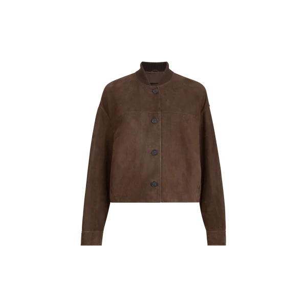 Brunello Cucinelli Couture suede outerwear jacket in Pine Cone Brown
