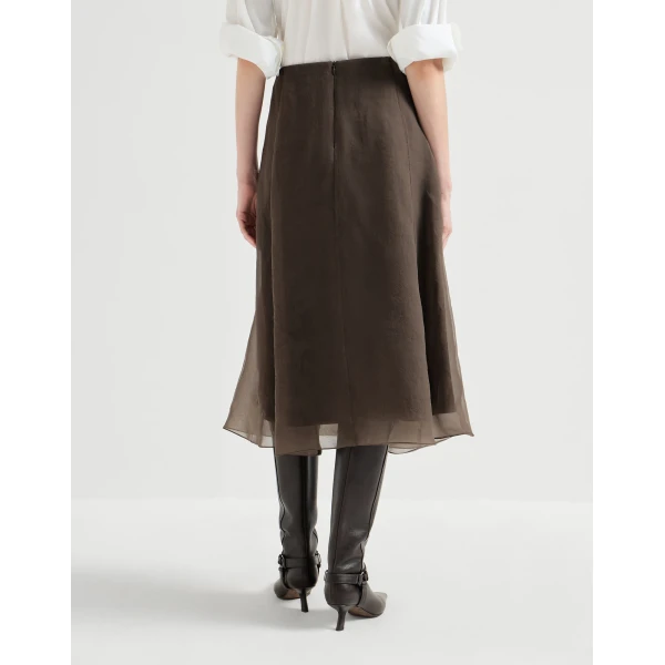 Brunello Cucinelli Crispy silk circle skirt in Brown