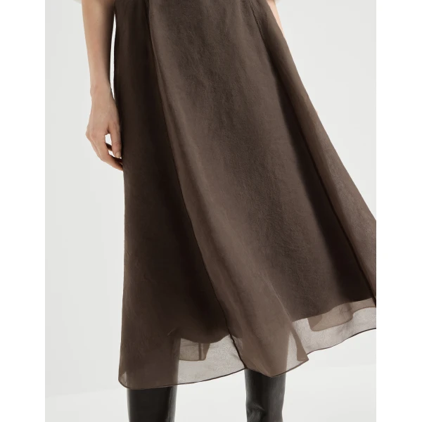 Brunello Cucinelli Crispy silk circle skirt in Brown