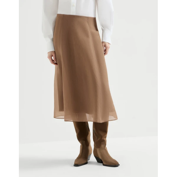 Brunello Cucinelli Crispy silk circle skirt in Dattero