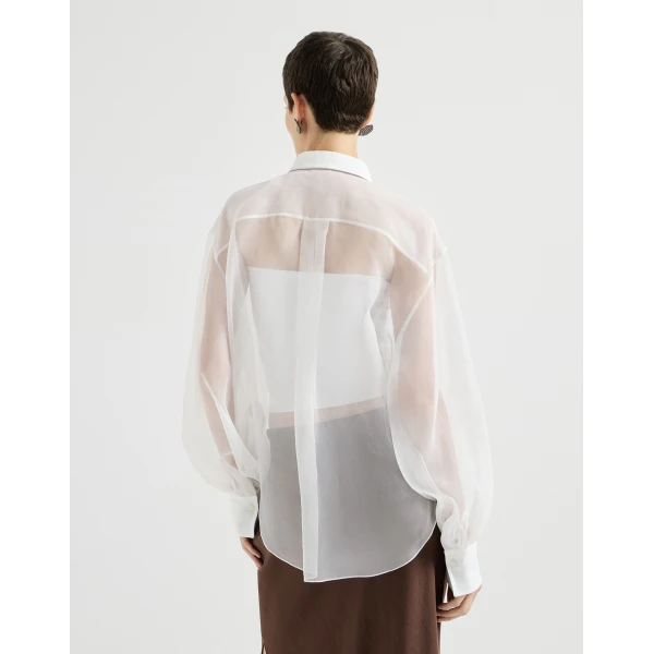 Brunello Cucinelli Crispy silk shirt with monili in White