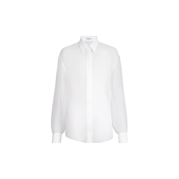 Crispy silk shirt with monili in White