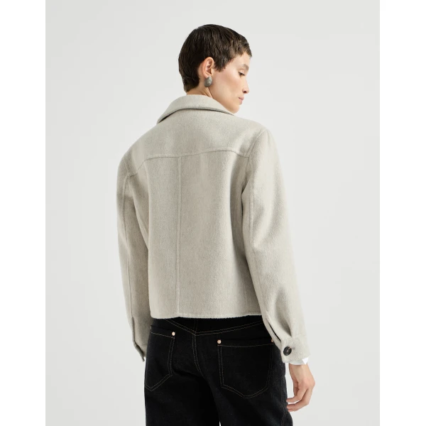 Brunello Cucinelli Crop caban jacket with monili in Grey