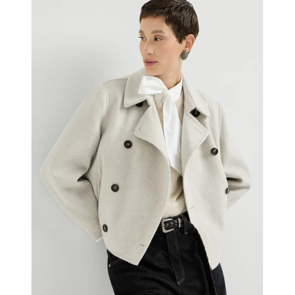 Brunello Cucinelli Crop caban jacket with monili in Grey