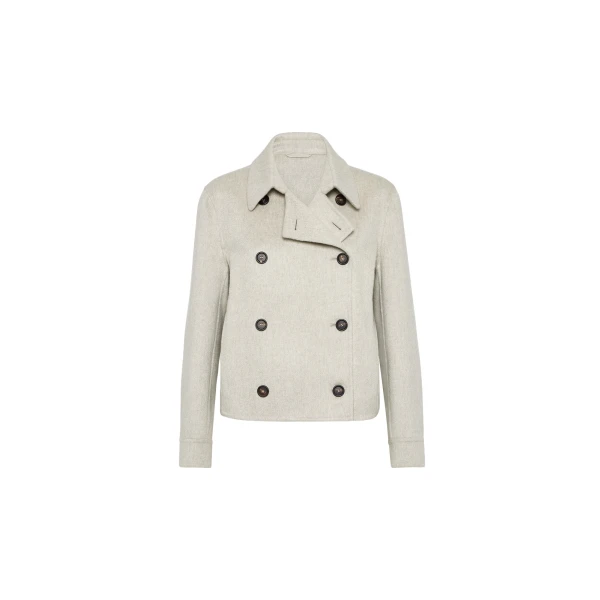 Brunello Cucinelli Crop caban jacket with monili in Grey