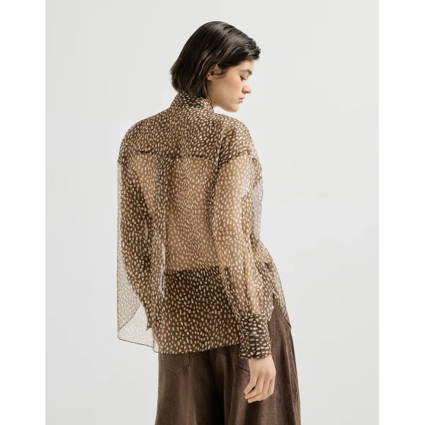 Brunello Cucinelli Dapple organza shirt with Neck Tie in Brown