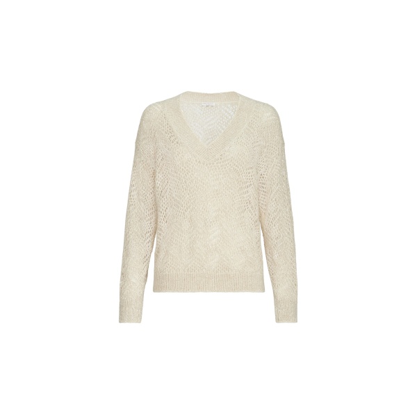 Brunello Cucinelli Dazzling Abstract Leaf sweater in Cream