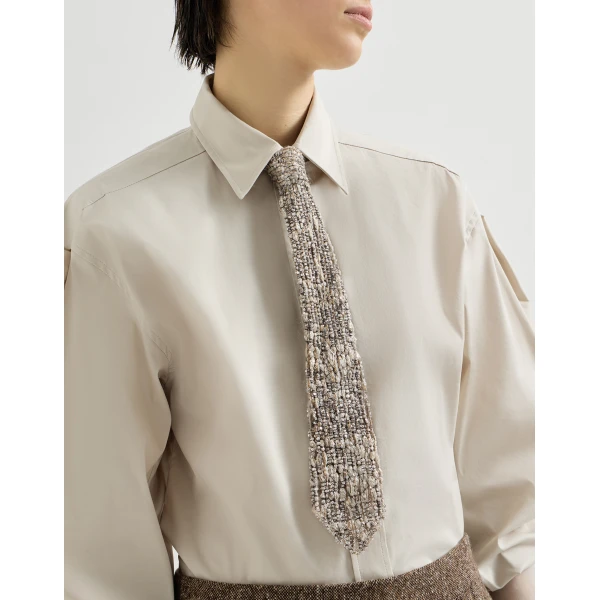 Brunello Cucinelli Dazzling Craquelé Embroidery Tie in Silver, view 3 | Accessories | Coveti