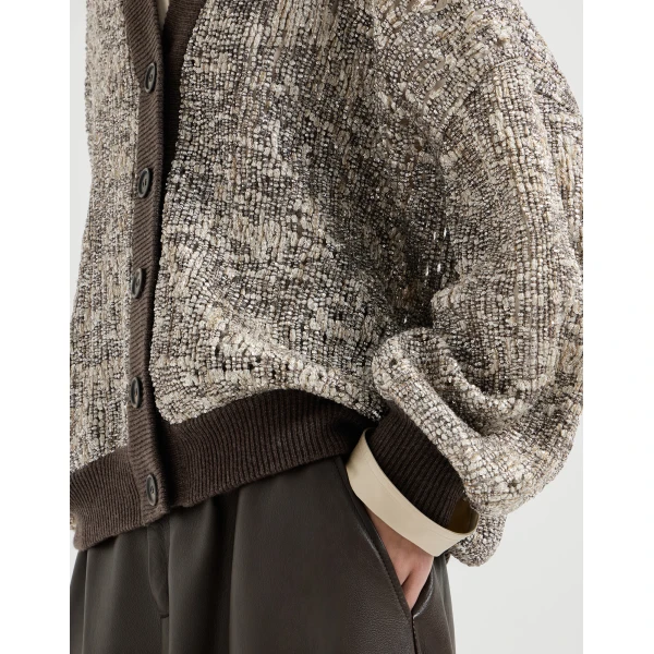 Dazzling Craquelé Embroidery Cardigan in Silver - Image 4