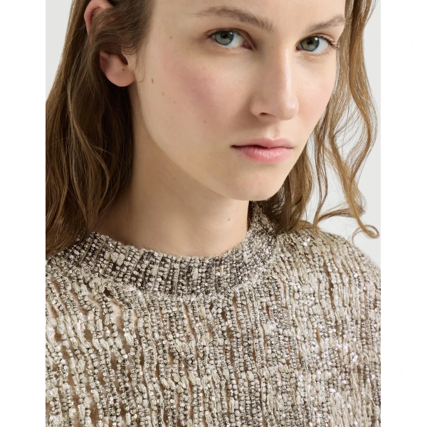 Dazzling Craquelé Embroidery T-shirt in Silver - Image 4