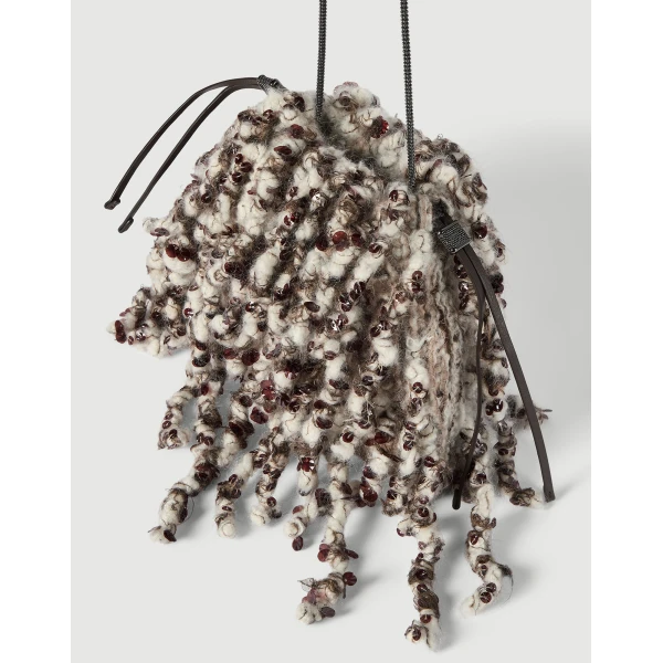 Dazzling Twist Embroidery pouch bag in Brown - Image 3