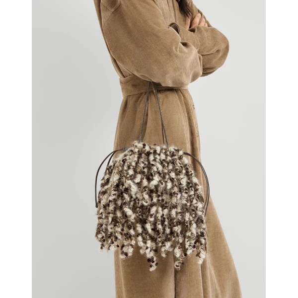 Dazzling Twist Embroidery pouch bag in Brown - Image 4