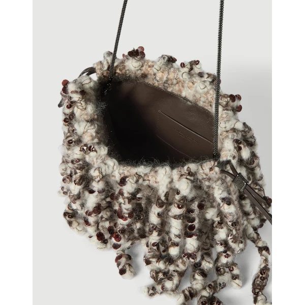 Dazzling Twist Embroidery pouch bag in Brown - Image 5