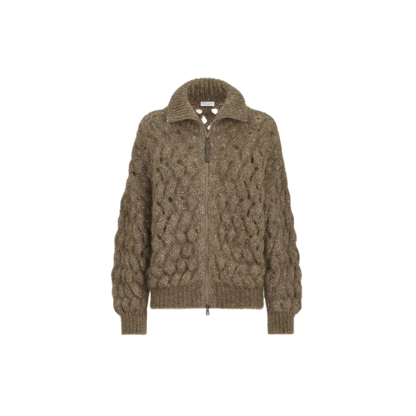 Dazzling Zigzag Cables cardigan in Bark