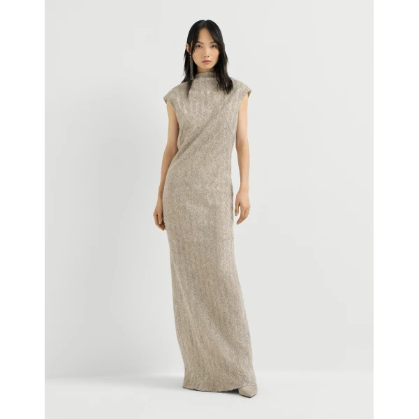 Brunello Cucinelli Dazzling chevron embroidery dress in Rope, view 2 | Dresses | Coveti