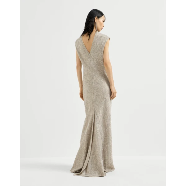 Brunello Cucinelli Dazzling chevron embroidery dress in Rope, view 3 | Dresses | Coveti
