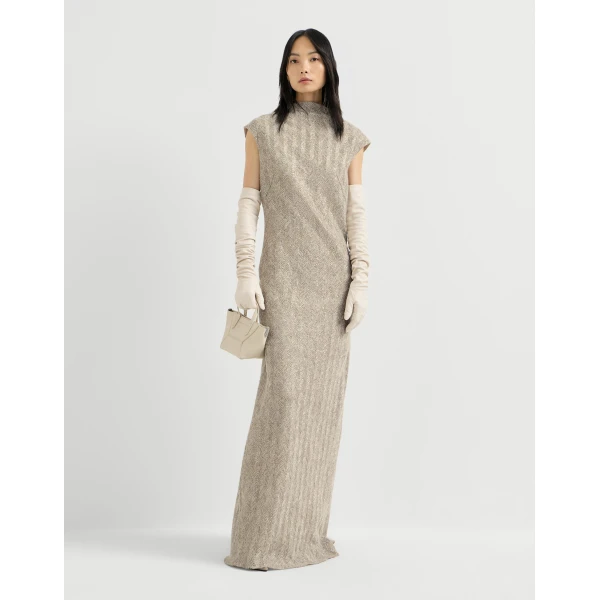 Brunello Cucinelli Dazzling chevron embroidery dress in Rope, view 6 | Dresses | Coveti
