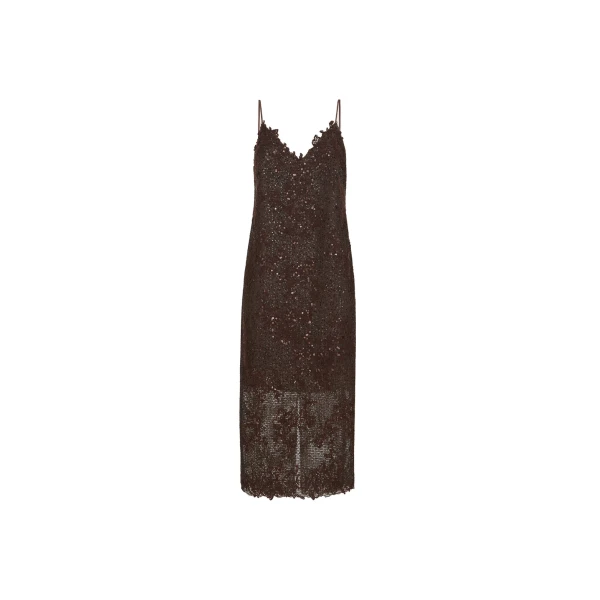 Dazzling lace embroidery dress in Brown Gianduia