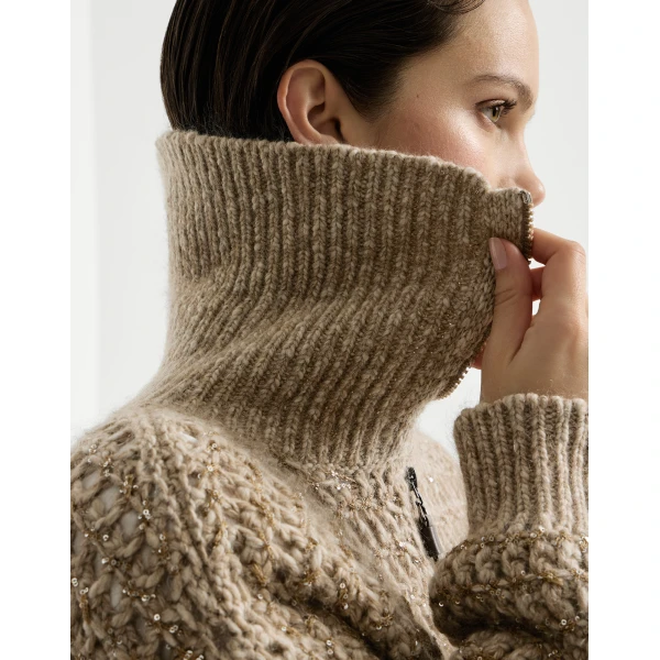Dazzling net cardigan in Light Brown - Image 4