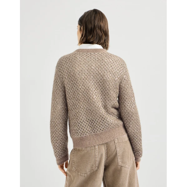 Brunello Cucinelli Dazzling net cardigan in Light Brown, view 3 | Cardigan | Coveti