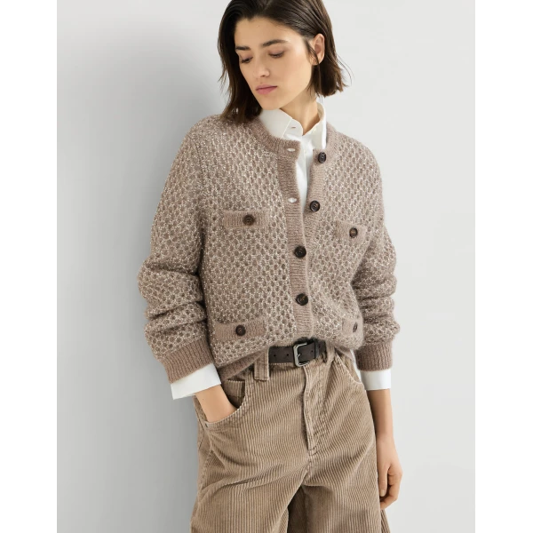 Brunello Cucinelli Dazzling net cardigan in Light Brown, view 5 | Cardigan | Coveti