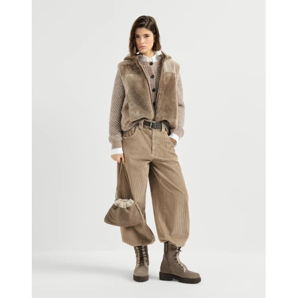 Brunello Cucinelli Dazzling net cardigan in Light Brown, view 6 | Cardigan | Coveti