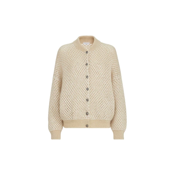 Dazzling net knit bomber jacket in Cream