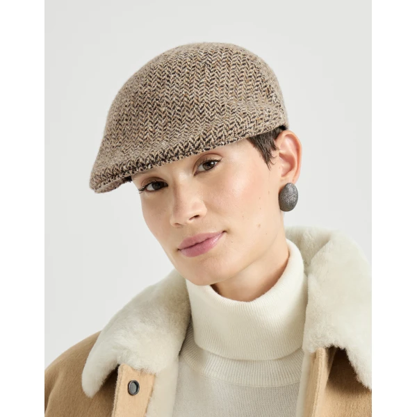 Brunello Cucinelli Dazzling & sparkling chevron flat hat in Light Brown, view 3 | Hats | Coveti