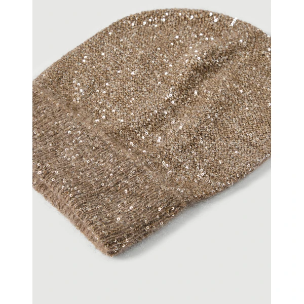 Brunello Cucinelli Dazzling texture beanie in Light Brown, view 2 | Hats | Coveti