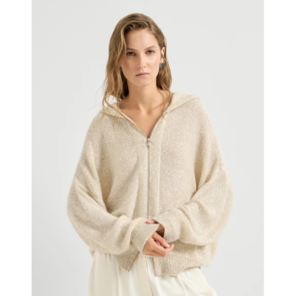 Brunello Cucinelli Dazzling texture cardigan in Vanilla, view 2 | Cardigan | Coveti