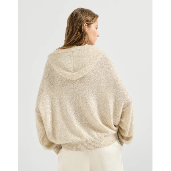 Brunello Cucinelli Dazzling texture cardigan in Vanilla, view 3 | Cardigan | Coveti