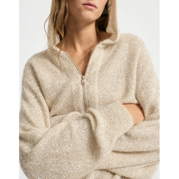 Brunello Cucinelli Dazzling texture cardigan in Vanilla, view 4 | Cardigan | Coveti