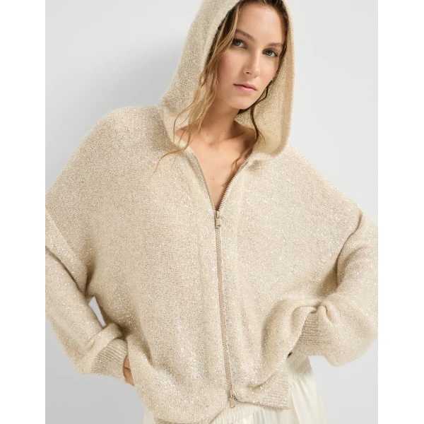 Brunello Cucinelli Dazzling texture cardigan in Vanilla, view 5 | Cardigan | Coveti