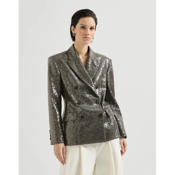 Brunello Cucinelli Dazzling texture embroidery blazer in Dark Grey