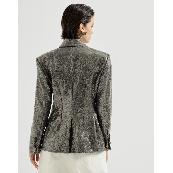 Brunello Cucinelli Dazzling texture embroidery blazer in Dark Grey