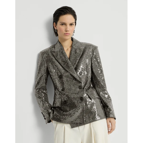 Brunello Cucinelli Dazzling texture embroidery blazer in Dark Grey