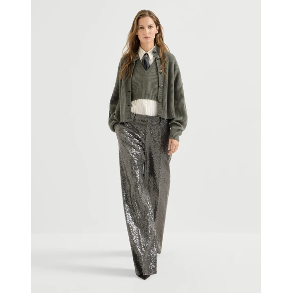 Brunello Cucinelli Dazzling texture embroidery trousers in Dark Grey