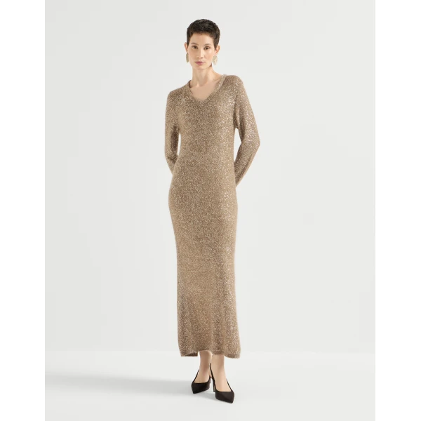 Dazzling texture knit dress in Light Brown - Image 2
