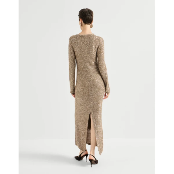 Dazzling texture knit dress in Light Brown - Image 3